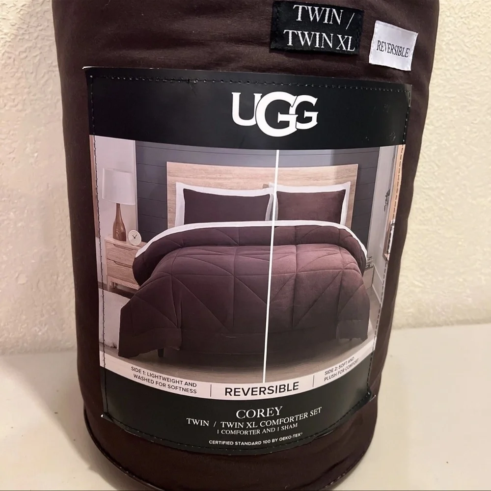 Ugg Corey Twin/Twin XL Comforter Set 68X90 1Sham 26X20 Lodge(Brown) Oeko Tex NEW